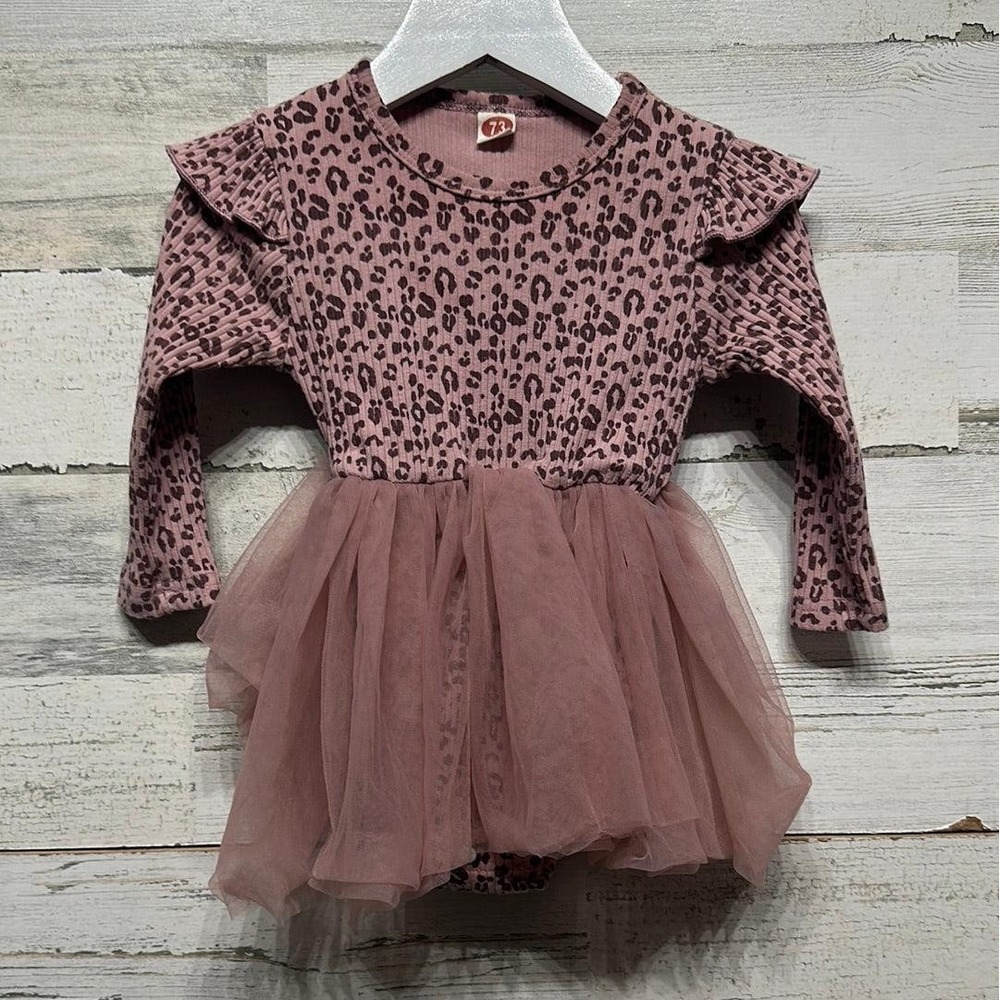 Leopard Tulle Skirt Bodysuit Girls 6-9M Pink Ruffle Balletcore EUC